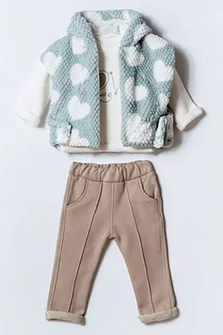 Baby Sets - B1 - Kalp Desenli Üçlü Yelekli Kız Takım - Brand: HİPPIL - Women & Kids, Baby Clothes Wholesale - Globality Store