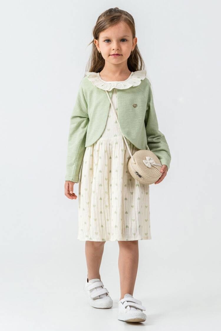 Girl's Dress - B1 - Kalp Desenli Yakalı Çantalı Bolerolu Elbise - Brand: PAMPAL KİDS - Women & Kids, Baby Clothes Wholesale - Globality Store
