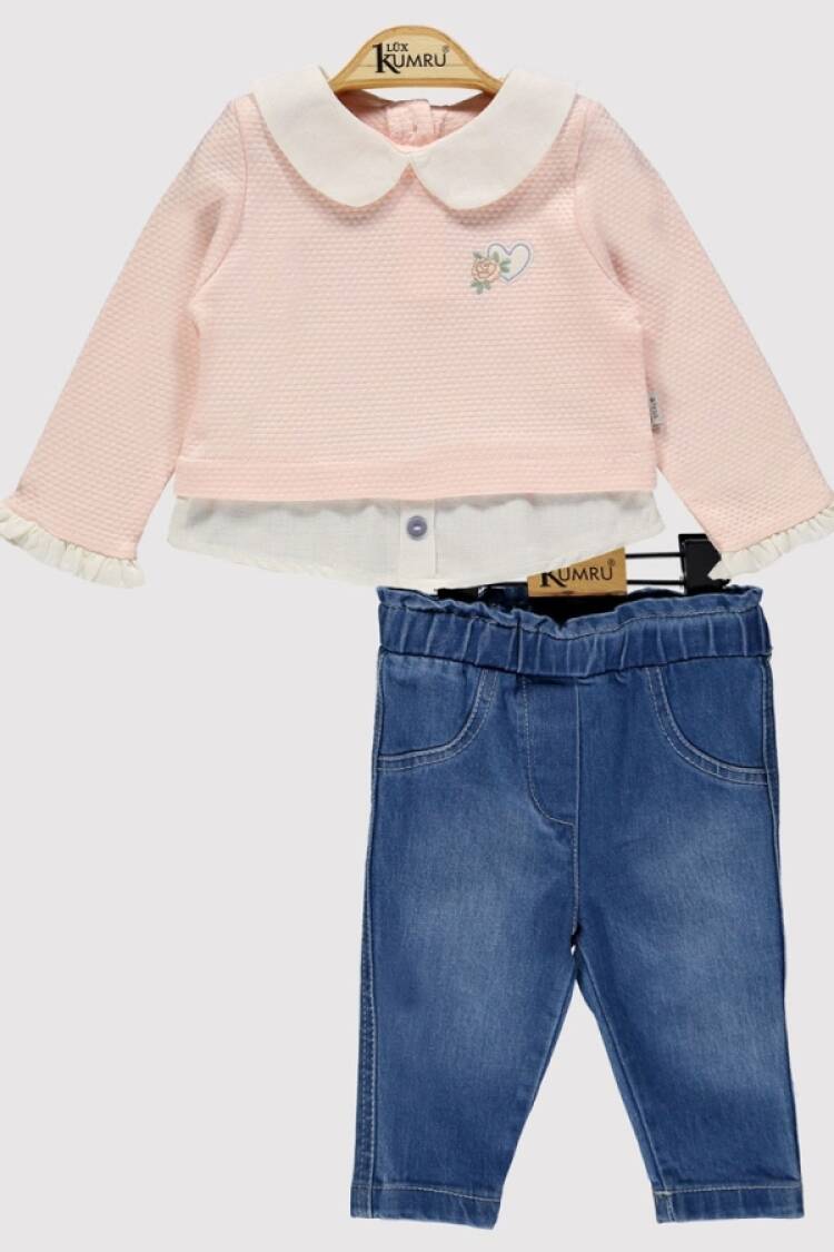 Baby Sets - B1 - Kalp Nakışlı Kız Bebe Takım - Brand: KUMRU - Women & Kids, Baby Clothes Wholesale - Globality Store