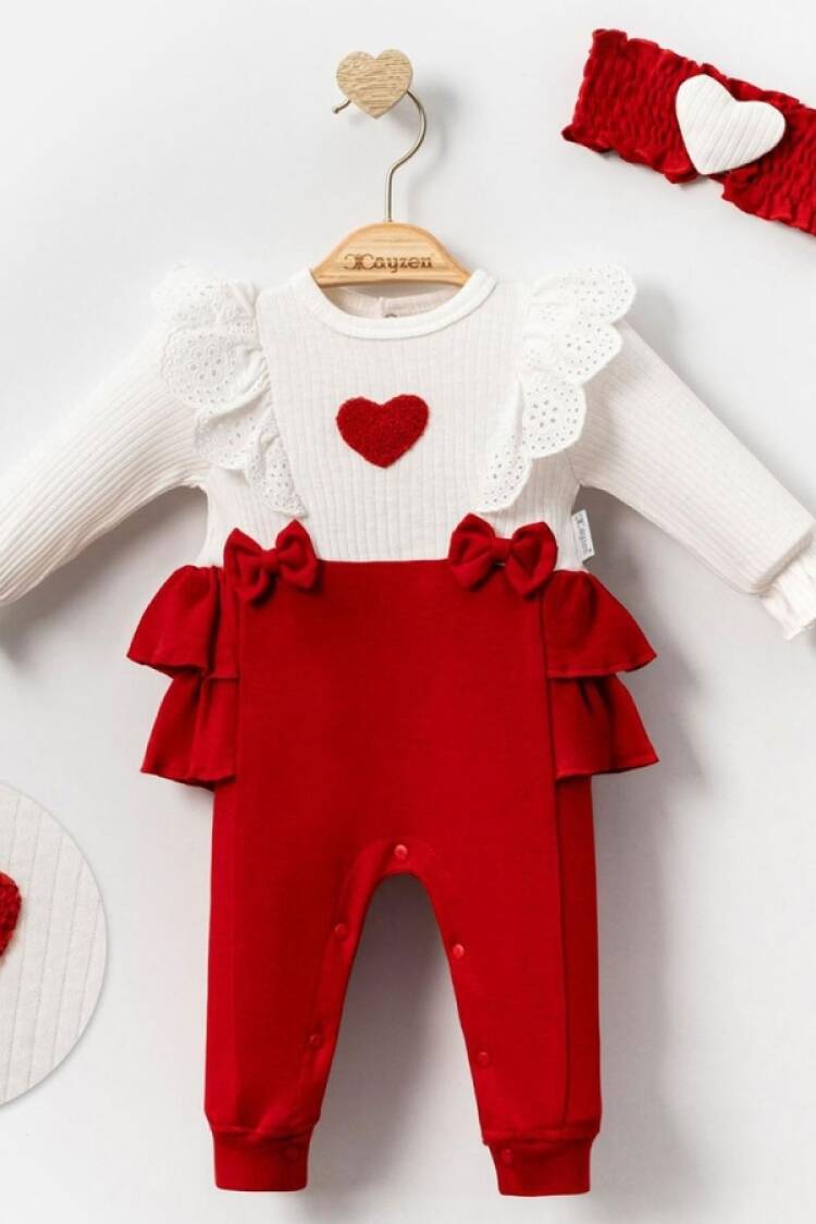 Baby Rompers and Overalls - B1 - Kalp Nakışlı Kız Bebe Tulum - Brand: CAYZEN - Women & Kids, Baby Clothes Wholesale - Globality Store