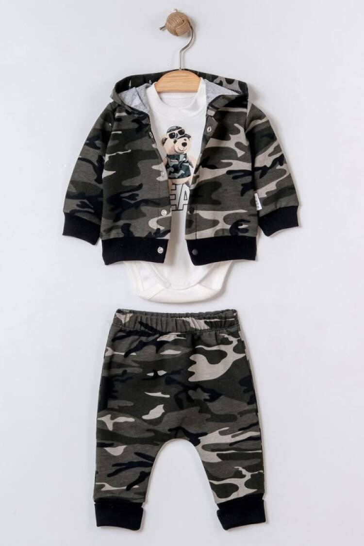 Baby Sets - B1 - Kamuflaj Desenli Hırkalı Üçlü Erkek Bebe Takım - Brand: ELCİ BABY - Women & Kids, Baby Clothes Wholesale - Globality Store