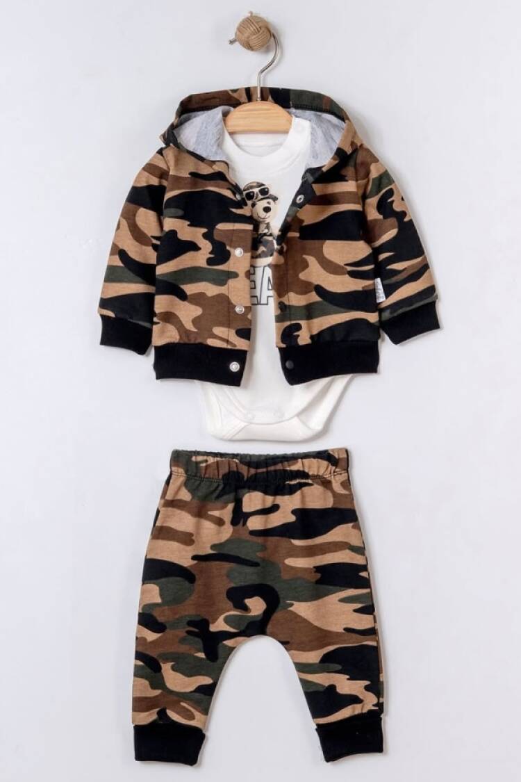 Baby Sets - B1 - Kamuflaj Desenli Hırkalı Üçlü Erkek Bebe Takım - Brand: ELCİ BABY - Women & Kids, Baby Clothes Wholesale - Globality Store