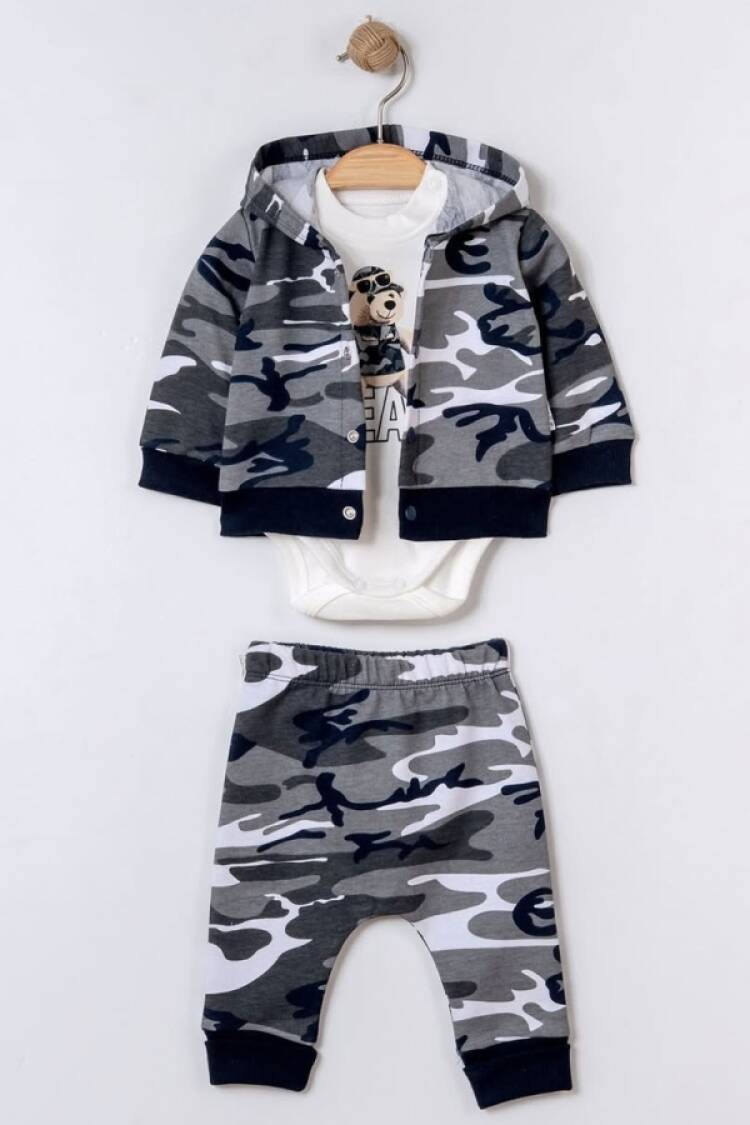 Baby Sets - B1 - Kamuflaj Desenli Hırkalı Üçlü Erkek Bebe Takım - Brand: ELCİ BABY - Women & Kids, Baby Clothes Wholesale - Globality Store