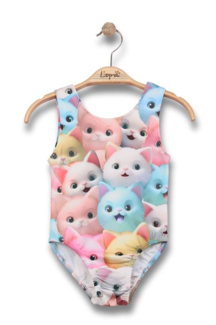 Mayo &amp; Deniz Şortu - B1 - Kedi Desenli Kız Mayo - Brand: LYRA KİDS - Women & Kids, Baby Clothes Wholesale - Globality Store
