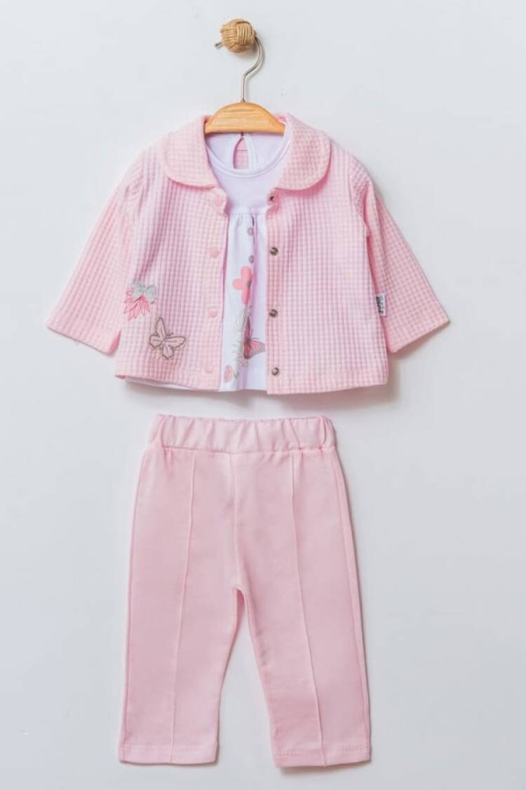 Baby Sets - B1 - Kelebek Baskılı Üçlü Kız Bebe Takım - Brand: ELCİ BABY - Women & Kids, Baby Clothes Wholesale - Globality Store