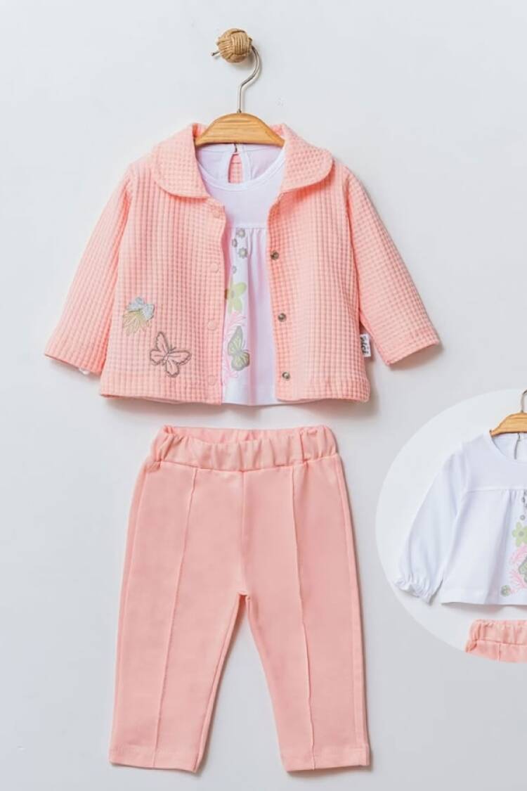 Baby Sets - B1 - Kelebek Baskılı Üçlü Kız Bebe Takım - Brand: ELCİ BABY - Women & Kids, Baby Clothes Wholesale - Globality Store