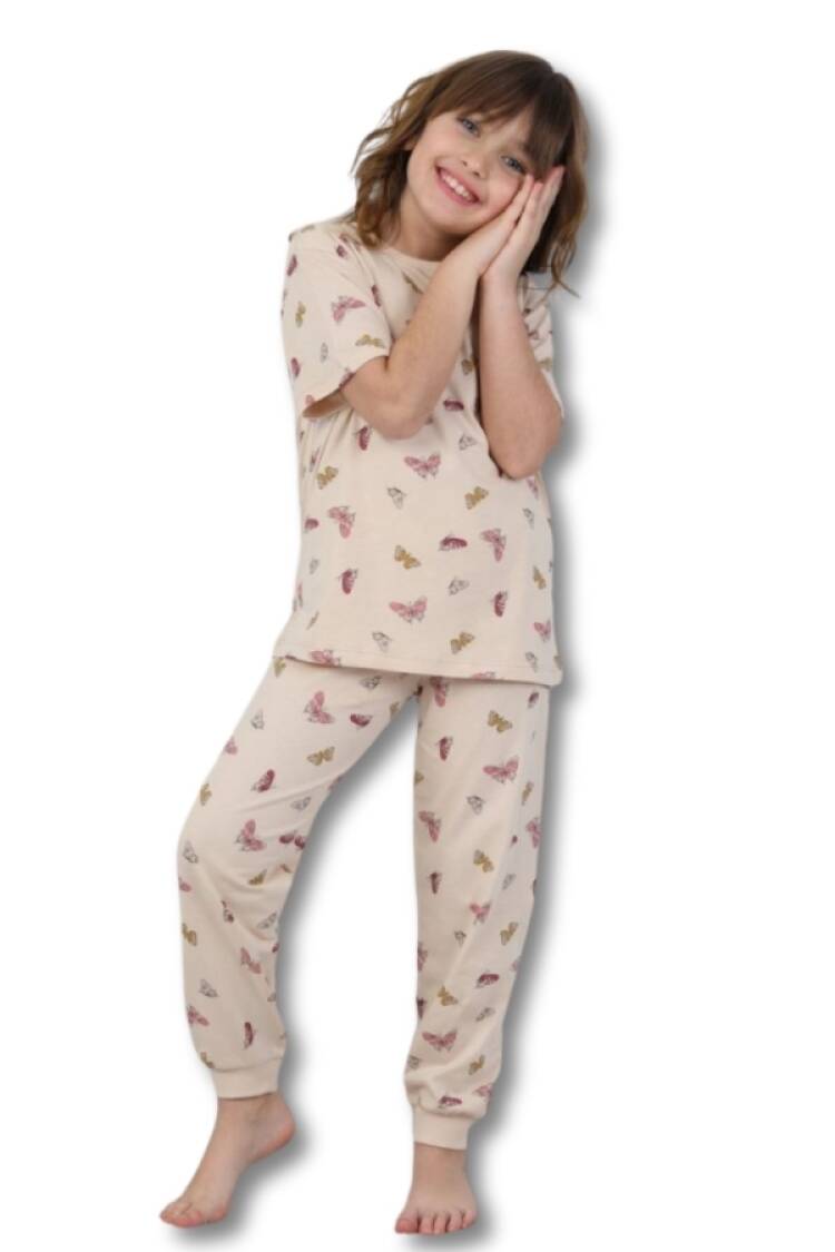 Girl's Pajamas - B1 - Kelebek Desenli Kız Pijama Takım - Brand: İSOBEL - Women & Kids, Baby Clothes Wholesale - Globality Store