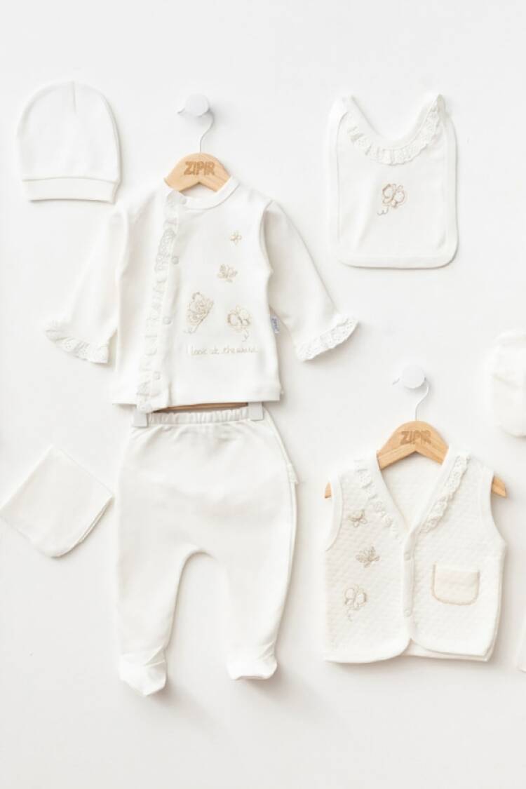 Newborn - B1 - Kelebek Nakışlı 10lu Kız Hastane Çıkışı Zıbın Set - Brand: ZIPIR - Women & Kids, Baby Clothes Wholesale - Globality Store