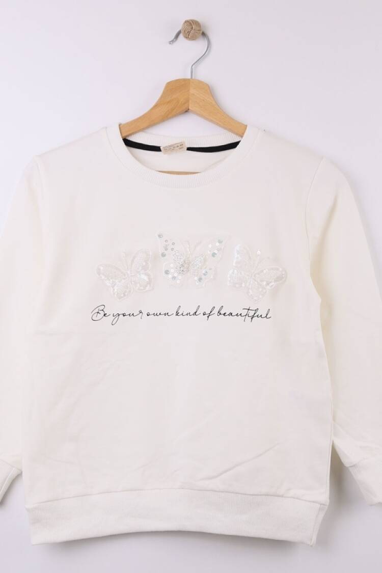 Girls' Tops - B1 - Kelebek Nakışlı Kız Sweat - Brand: STAR FİLE - Women & Kids, Baby Clothes Wholesale - Globality Store