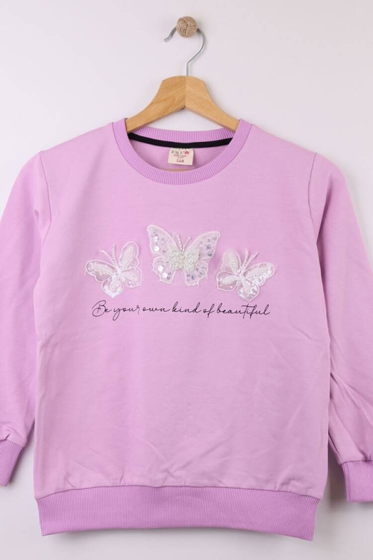 Girls' Tops - B1 - Kelebek Nakışlı Kız Sweat - Brand: STAR FİLE - Women & Kids, Baby Clothes Wholesale - Globality Store