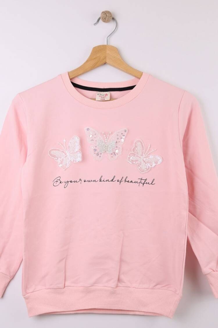 Girls' Tops - B1 - Kelebek Nakışlı Kız Sweat - Brand: STAR FİLE - Women & Kids, Baby Clothes Wholesale - Globality Store