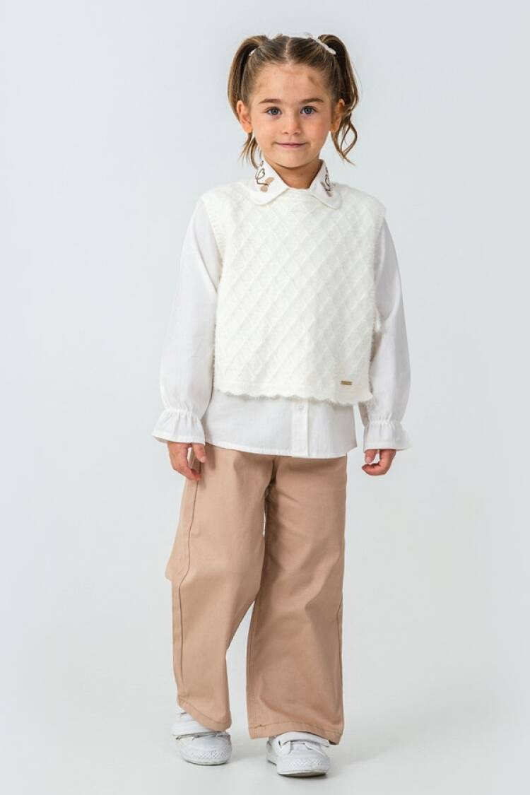 Girls' Suits - B1 - Kelebek Nakışlı Triko Süveterli Kız Üçlü Takım - Brand: PAMPAL KİDS - Women & Kids, Baby Clothes Wholesale - Globality Store