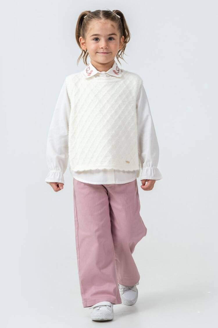 Girls' Suits - B1 - Kelebek Nakışlı Triko Süveterli Kız Üçlü Takım - Brand: PAMPAL KİDS - Women & Kids, Baby Clothes Wholesale - Globality Store