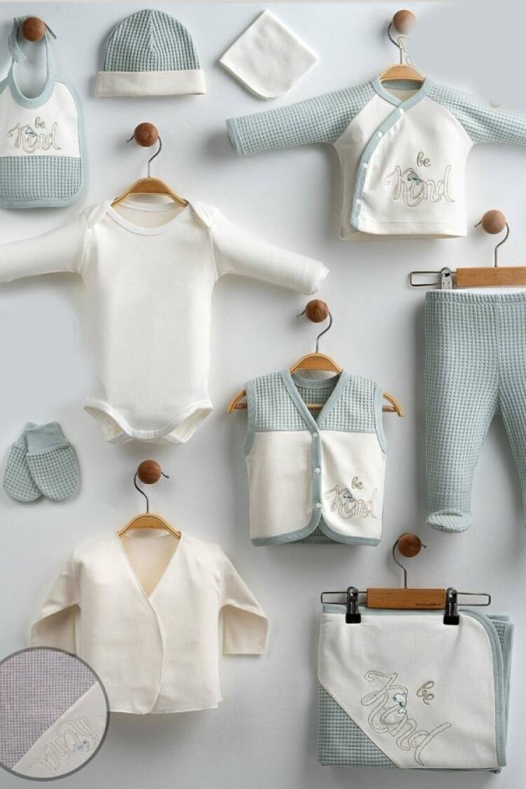 Newborn - B1 - Kınd Nakışlı 10lü Erkek Bebe Hastane Çıkışı Set - Brand: GAYE BEBE - Women & Kids, Baby Clothes Wholesale - Globality Store