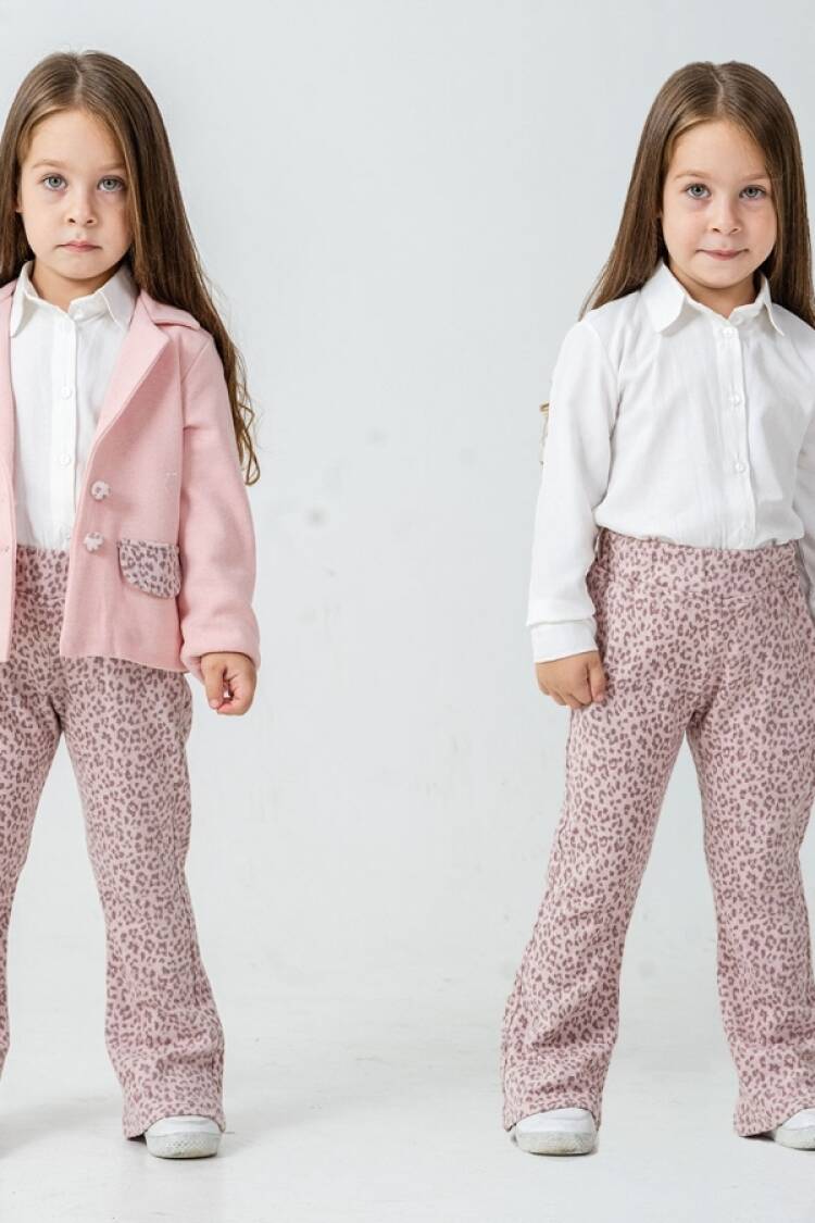 Girls' Suits - B1 - Leopar Desenli Ceketli Kız Takım - Brand: PAMPAL KİDS - Women & Kids, Baby Clothes Wholesale - Globality Store