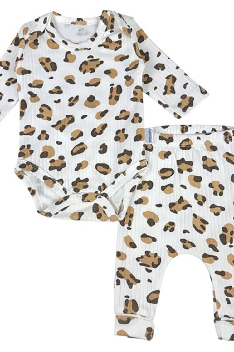 Baby Sets - B1 - Leopar Desenli Raporlu Kız Bebe Takım - Brand: SÜPERMİNİ - Women & Kids, Baby Clothes Wholesale - Globality Store