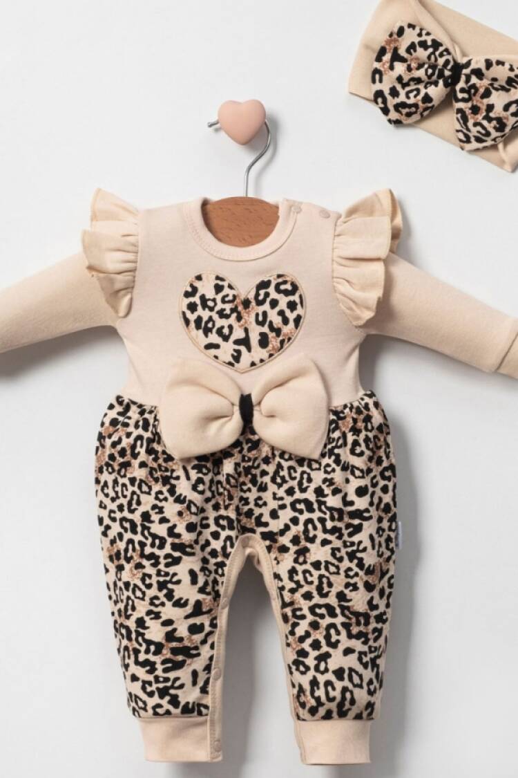 Baby Rompers and Overalls - B1 - Leopar Kalp Desenli Kız Bebe Tulum - Brand: CAYZEN - Women & Kids, Baby Clothes Wholesale - Globality Store