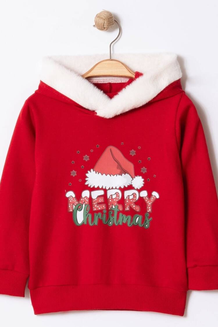 Boys' Tops - B1 - Merry Baskılı Noel Yılbaşı Kapşonlu Sweat 2 İp Şardonlu - Brand: LYRA KİDS - Women & Kids, Baby Clothes Wholesale - Globality Store