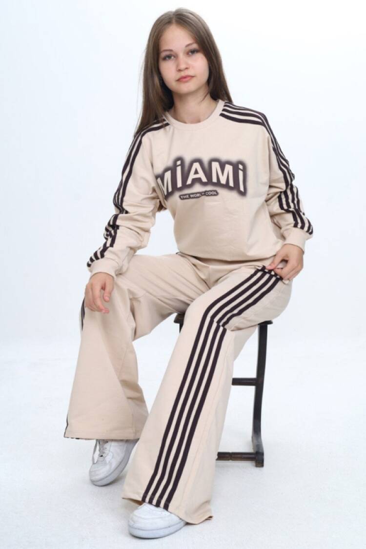 Girls' Suits - B1 - Miami Baskılı Kız Takım - Brand: VIZVIZ - Women & Kids, Baby Clothes Wholesale - Globality Store