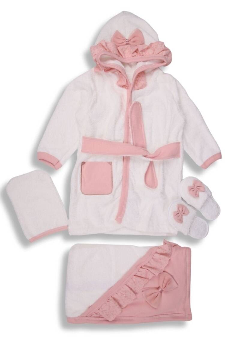 Newborn - B1 - Nakışlı Kız Bebe Bornoz Set - Brand: ZIPIR - Women & Kids, Baby Clothes Wholesale - Globality Store