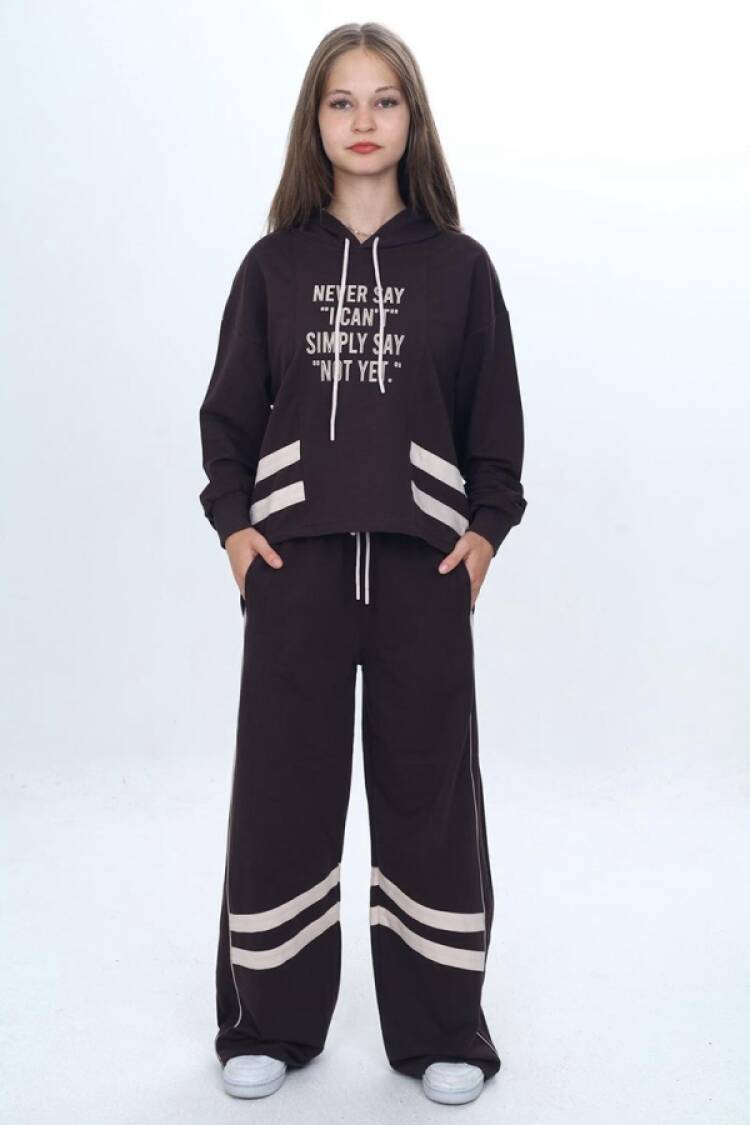 Girls' Suits - B1 - Never Baskılı Kapşonlu Kız Takım - Brand: VIZVIZ - Women & Kids, Baby Clothes Wholesale - Globality Store