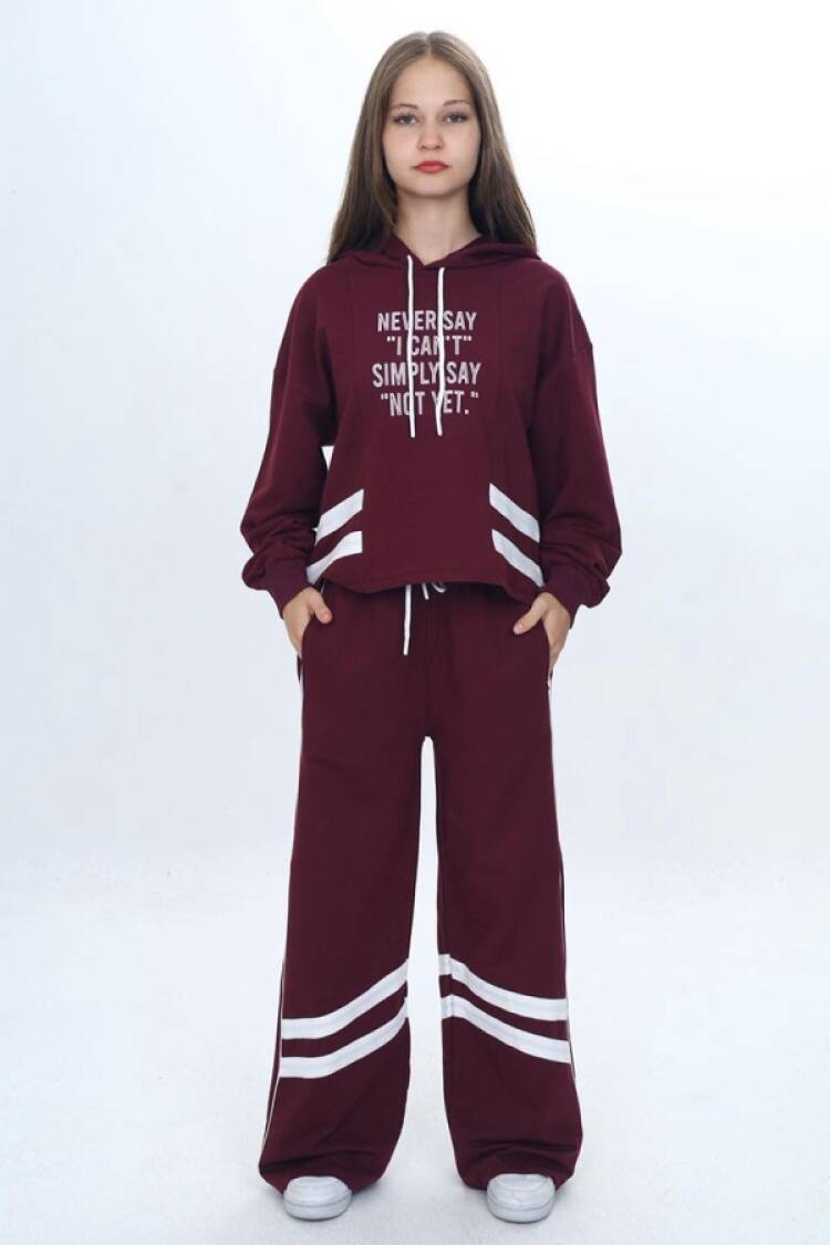 Girls' Suits - B1 - Never Baskılı Kapşonlu Kız Takım - Brand: VIZVIZ - Women & Kids, Baby Clothes Wholesale - Globality Store