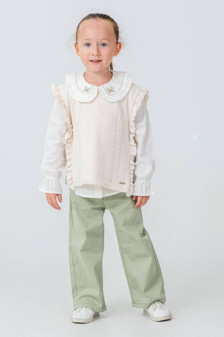 Girls' Suits - B1 - Örme Yelekli Kız Keten Takım - Brand: PAMPAL KİDS - Women & Kids, Baby Clothes Wholesale - Globality Store