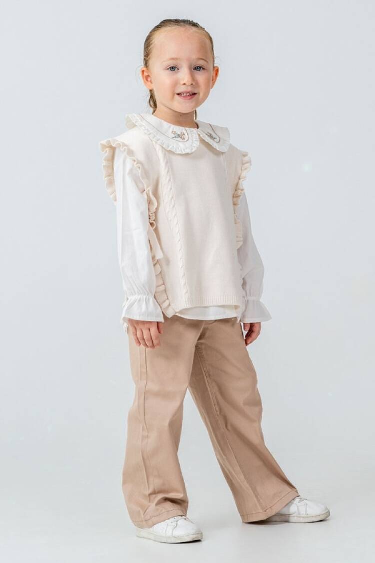 Girls' Suits - B1 - Örme Yelekli Kız Keten Takım - Brand: PAMPAL KİDS - Women & Kids, Baby Clothes Wholesale - Globality Store