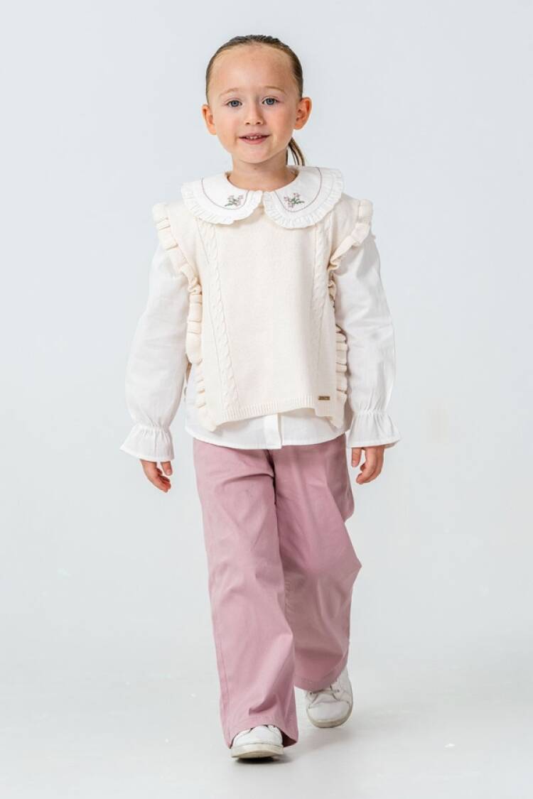 Girls' Suits - B1 - Örme Yelekli Kız Keten Takım - Brand: PAMPAL KİDS - Women & Kids, Baby Clothes Wholesale - Globality Store