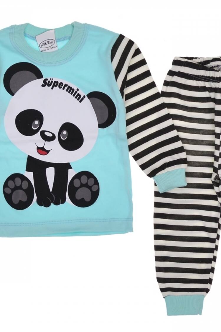 Girl's Pajamas - B1 - PANDA BASKILI KIZ PİJAMA TAKIM - Brand: SÜPERMİNİ - Women & Kids, Baby Clothes Wholesale - Globality Store
