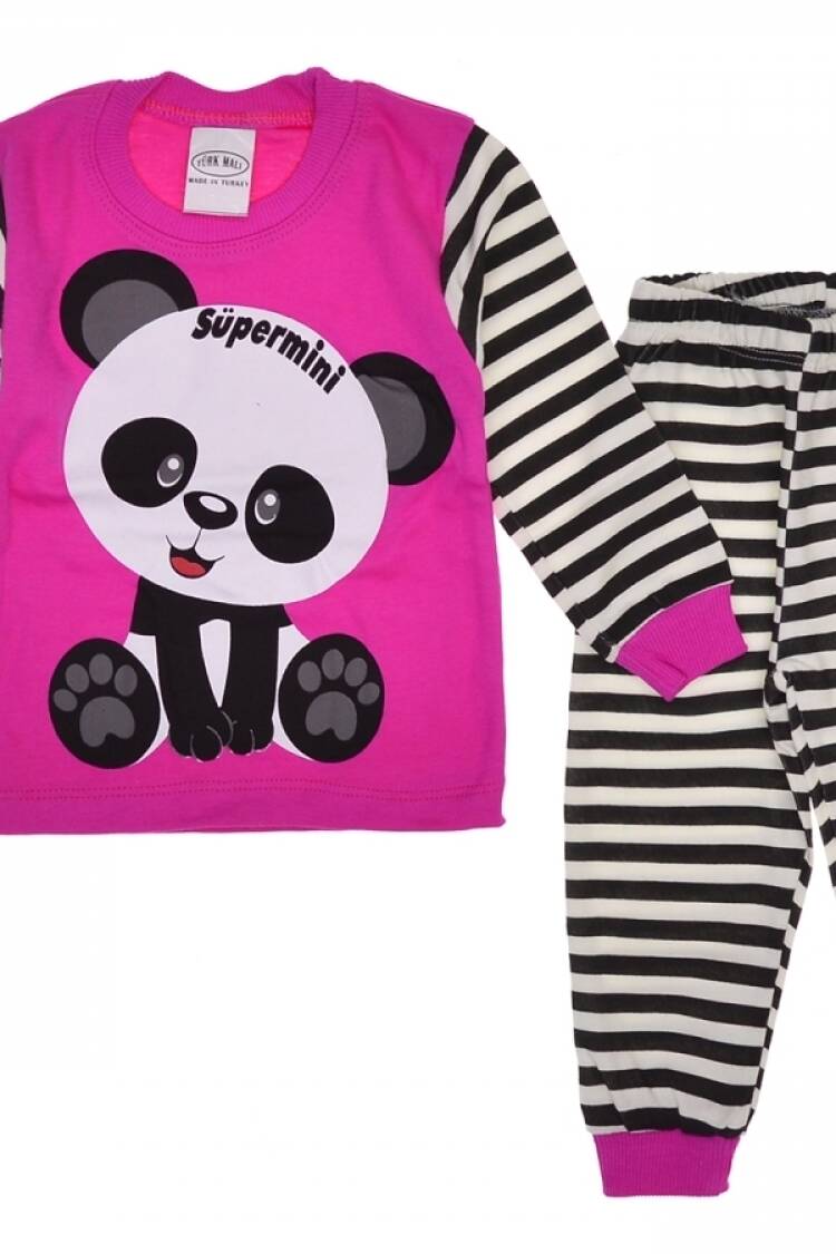 Girl's Pajamas - B1 - PANDA BASKILI KIZ PİJAMA TAKIM - Brand: SÜPERMİNİ - Women & Kids, Baby Clothes Wholesale - Globality Store