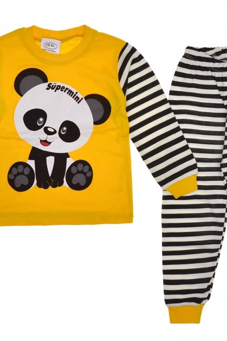 Girl's Pajamas - B1 - PANDA BASKILI KIZ PİJAMA TAKIM - Brand: SÜPERMİNİ - Women & Kids, Baby Clothes Wholesale - Globality Store