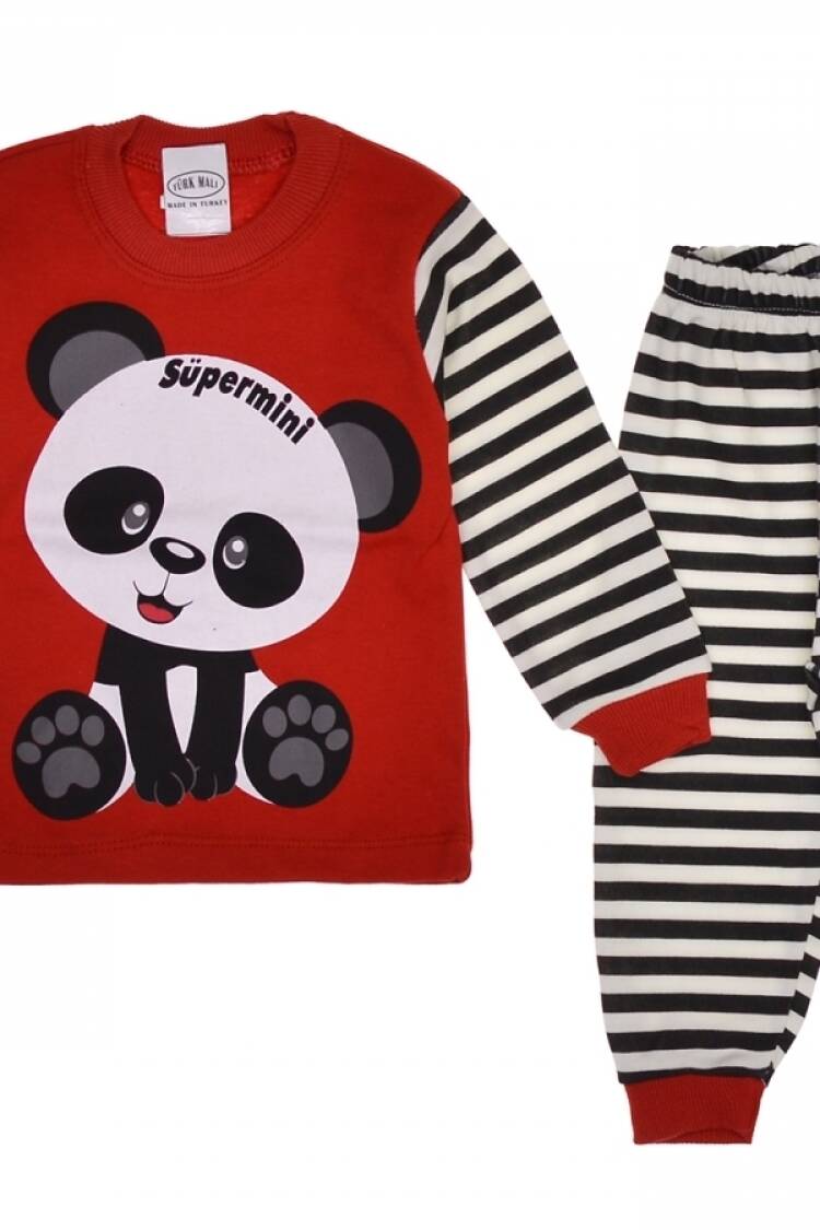 Girl's Pajamas - B1 - PANDA BASKILI KIZ PİJAMA TAKIM - Brand: SÜPERMİNİ - Women & Kids, Baby Clothes Wholesale - Globality Store