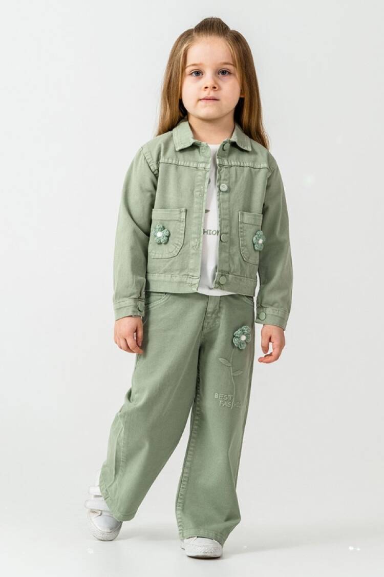 Girls' Suits - B1 - Papatya Detaylı Kız Keten Takım - Brand: PAMPAL KİDS - Women & Kids, Baby Clothes Wholesale - Globality Store
