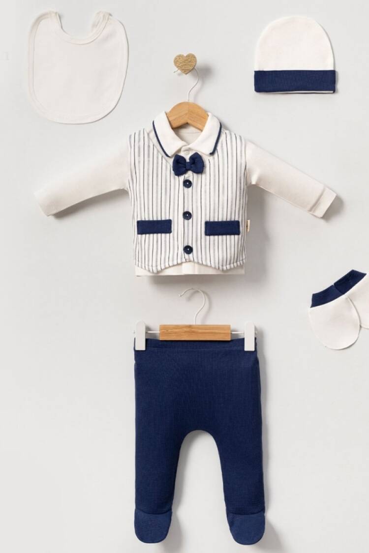 Newborn - B1 - Papyon Detaylı 5li Erkek Yenidoğan Zıbın Set - Brand: CAYZEN - Women & Kids, Baby Clothes Wholesale - Globality Store