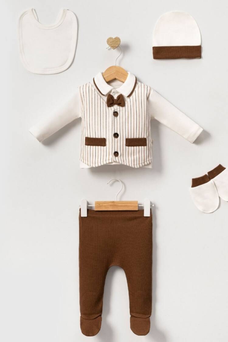 Newborn - B1 - Papyon Detaylı 5li Erkek Yenidoğan Zıbın Set - Brand: CAYZEN - Women & Kids, Baby Clothes Wholesale - Globality Store