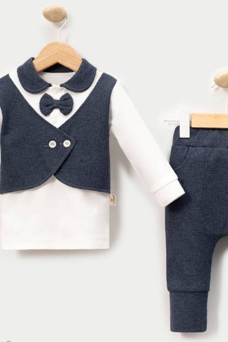 Baby Sets - B1 - Papyon Detaylı Waffle Erkek Bebe Takım - Brand: CAYZEN - Women & Kids, Baby Clothes Wholesale - Globality Store