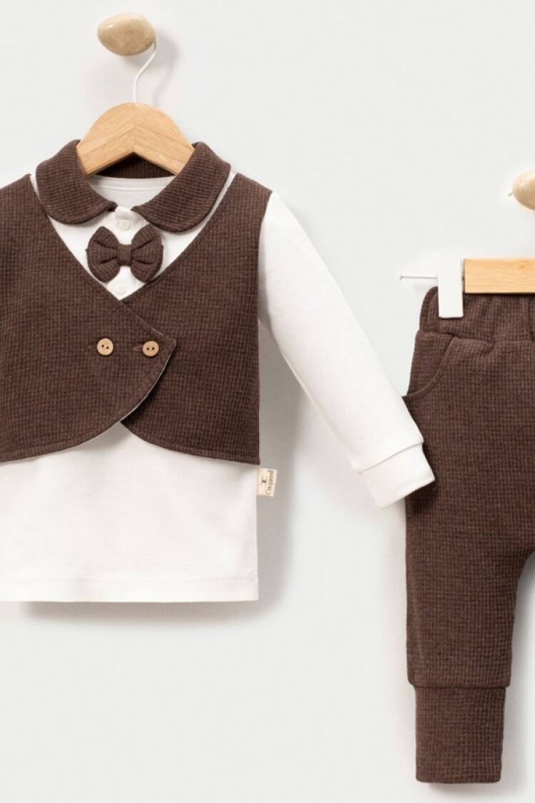 Baby Sets - B1 - Papyon Detaylı Waffle Erkek Bebe Takım - Brand: CAYZEN - Women & Kids, Baby Clothes Wholesale - Globality Store