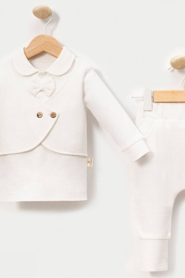 Baby Sets - B1 - Papyon Detaylı Waffle Erkek Bebe Takım - Brand: CAYZEN - Women & Kids, Baby Clothes Wholesale - Globality Store