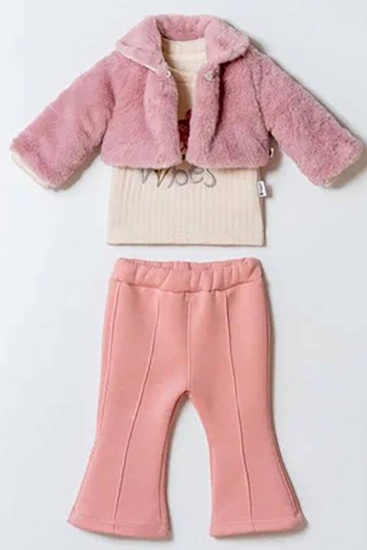 Baby Sets - B1 - Peluş Hırkalı Üçlü Kız Bebe Takım - Brand: HİPPIL - Women & Kids, Baby Clothes Wholesale - Globality Store
