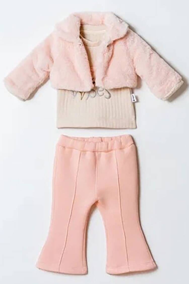 Baby Sets - B1 - Peluş Hırkalı Üçlü Kız Bebe Takım - Brand: HİPPIL - Women & Kids, Baby Clothes Wholesale - Globality Store