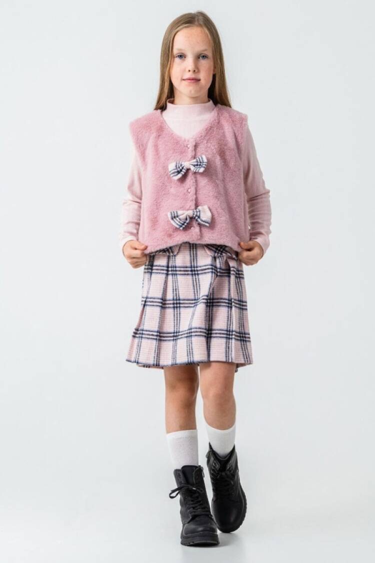 Girls' Suits - B1 - Peluş Yelekli Etekli Üçlü Kız Takım - Brand: ECOLKIZ - Women & Kids, Baby Clothes Wholesale - Globality Store