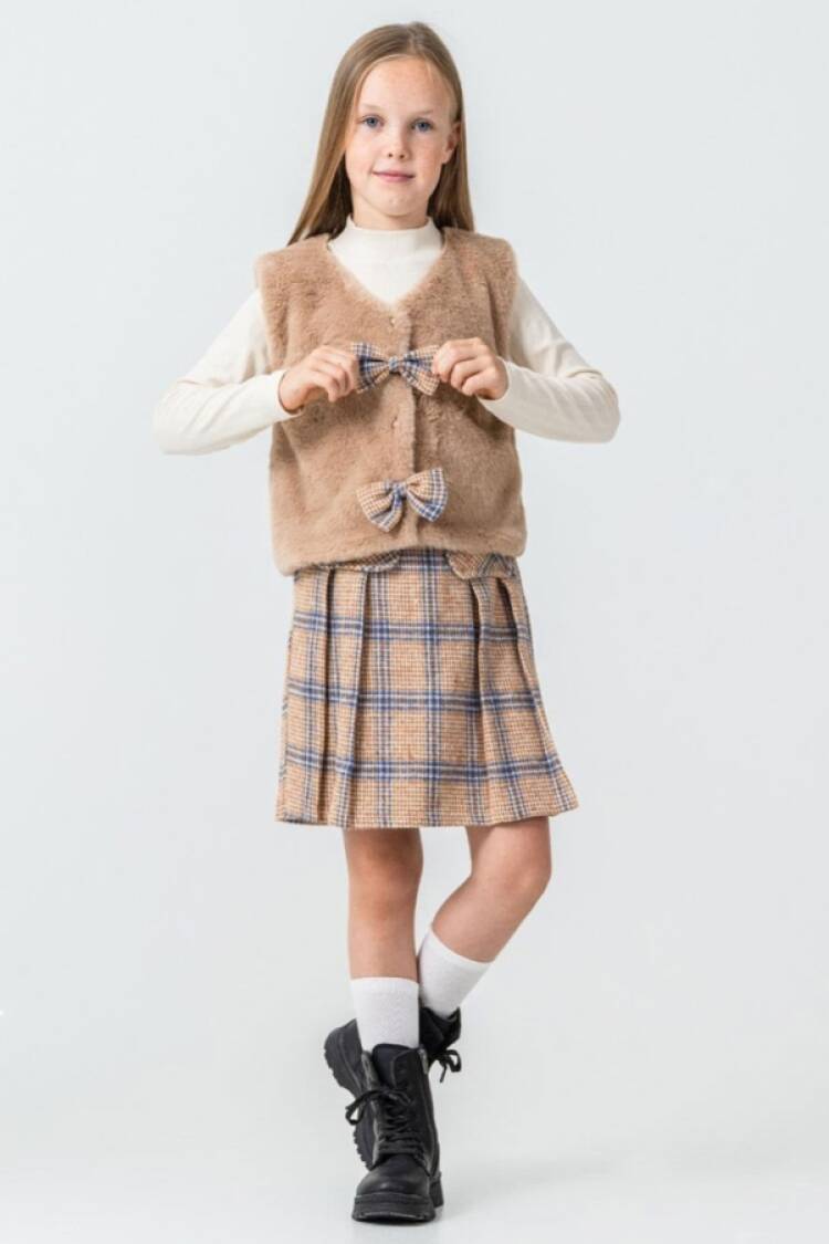 Girls' Suits - B1 - Peluş Yelekli Etekli Üçlü Kız Takım - Brand: ECOLKIZ - Women & Kids, Baby Clothes Wholesale - Globality Store