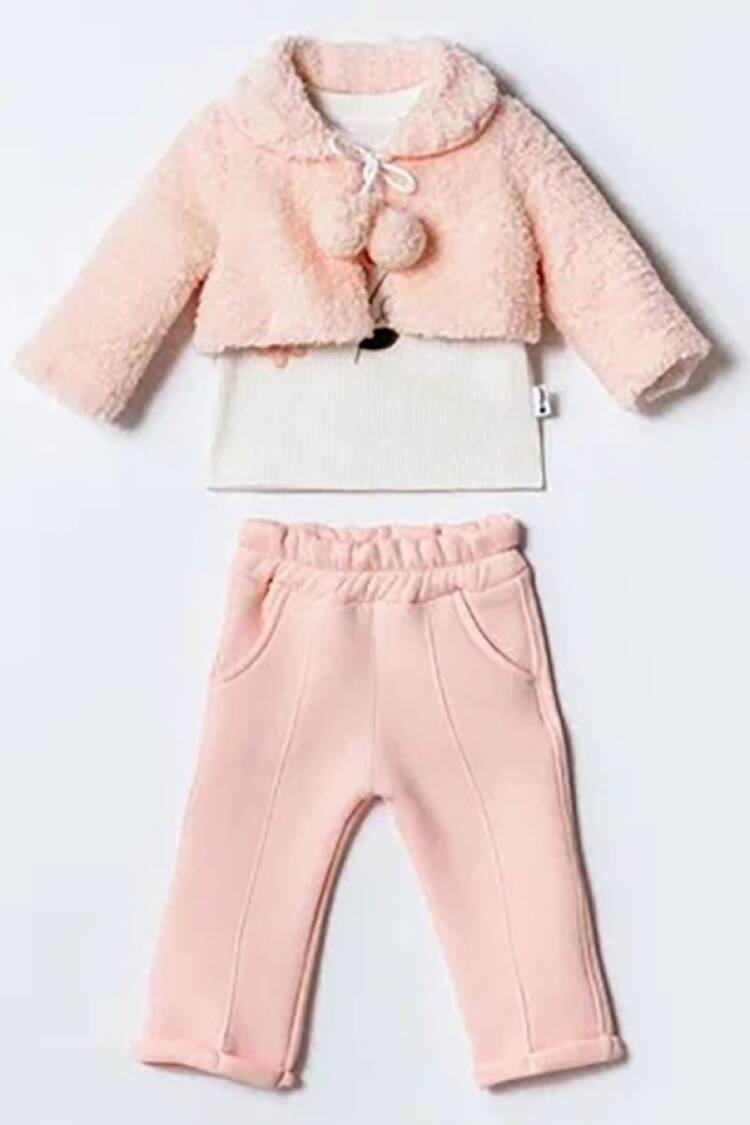 Baby Sets - B1 - Peluş Yelekli Üçlü Kız Bebe Takım - Brand: HİPPIL - Women & Kids, Baby Clothes Wholesale - Globality Store