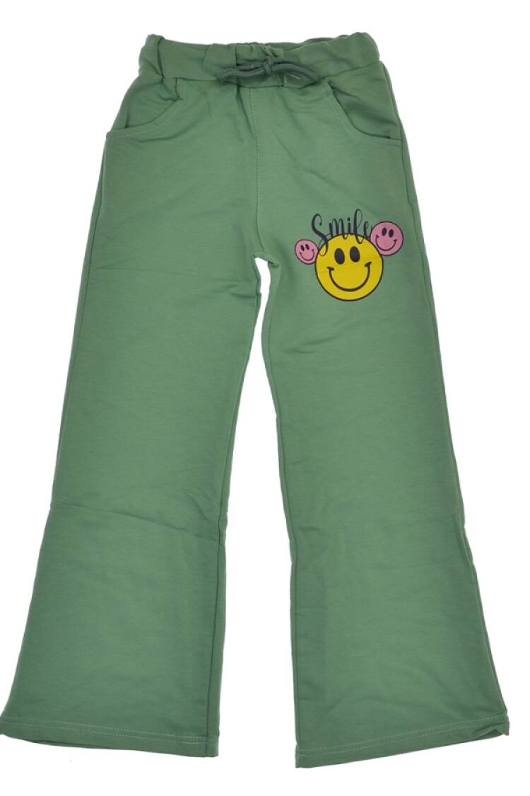 Girls' Suits - B1 - Smile Baskılı İspanyol Paça Kız Tek Alt - Brand: CARİBOU - Women & Kids, Baby Clothes Wholesale - Globality Store