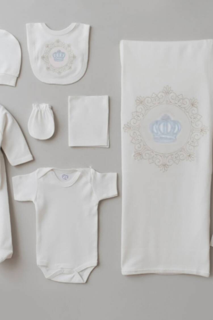 Newborn - B1 - Taç Nakışlı 10lu Unisex Hastane Çıkışı Zıbın Set - Brand: ZIPIR - Women & Kids, Baby Clothes Wholesale - Globality Store