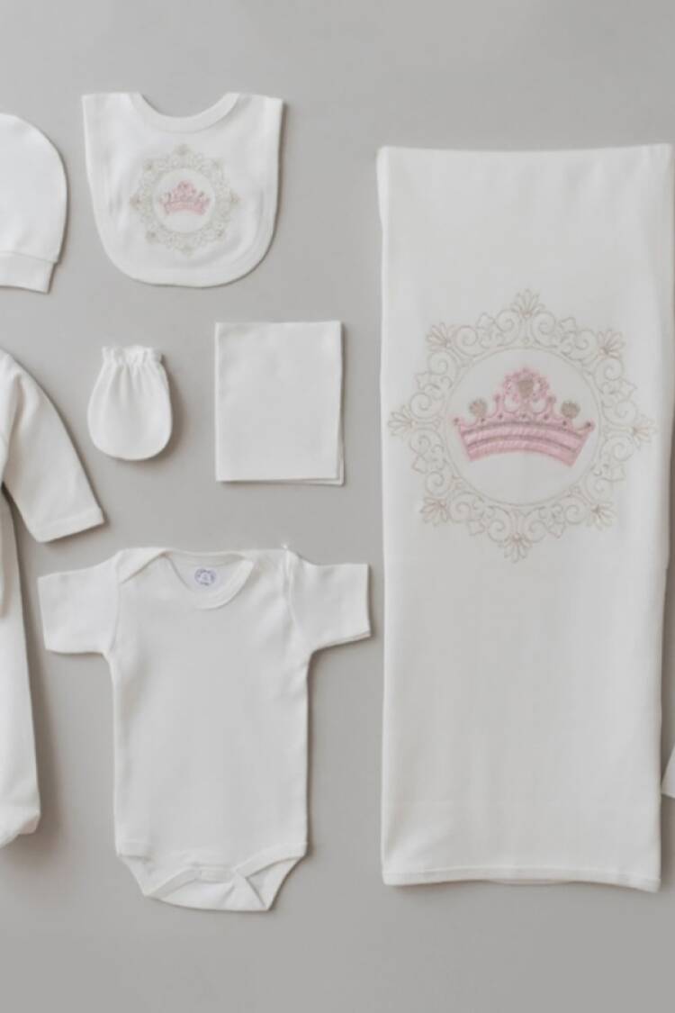 Newborn - B1 - Taç Nakışlı 10lu Unisex Hastane Çıkışı Zıbın Set - Brand: ZIPIR - Women & Kids, Baby Clothes Wholesale - Globality Store