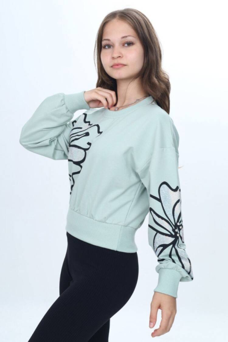 Girls' Tops - B1 - Taş Detaylı Kız Sweat - Brand: VIZVIZ - Women & Kids, Baby Clothes Wholesale - Globality Store