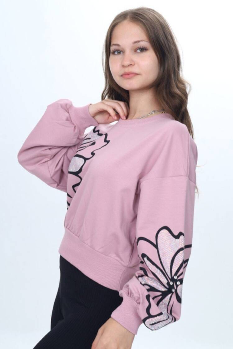Girls' Tops - B1 - Taş Detaylı Kız Sweat - Brand: VIZVIZ - Women & Kids, Baby Clothes Wholesale - Globality Store