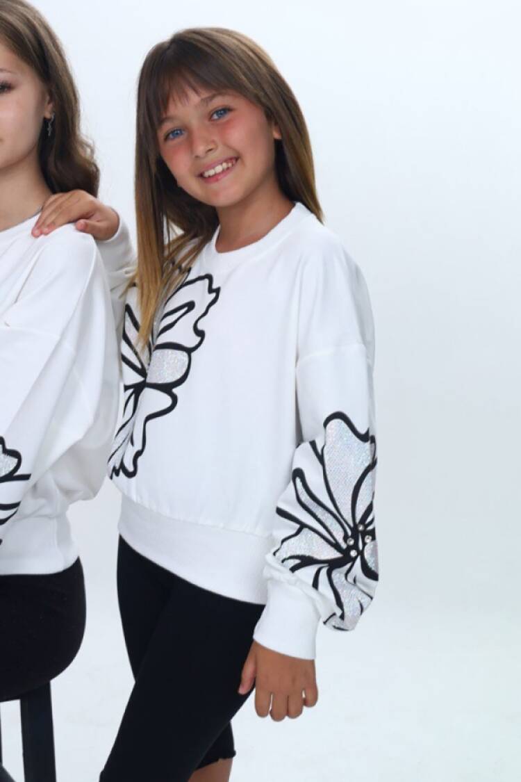 Girls' Tops - B1 - Taş Detaylı Kız Sweat - Brand: VIZVIZ - Women & Kids, Baby Clothes Wholesale - Globality Store